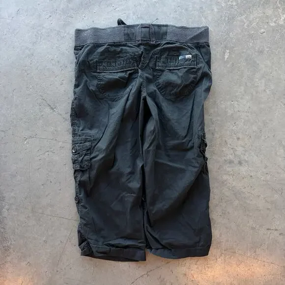 Vintage Y2k Black Cargo Baggy Drawstring Skater Capris Women's 8 Medium - Picture 2 of 5